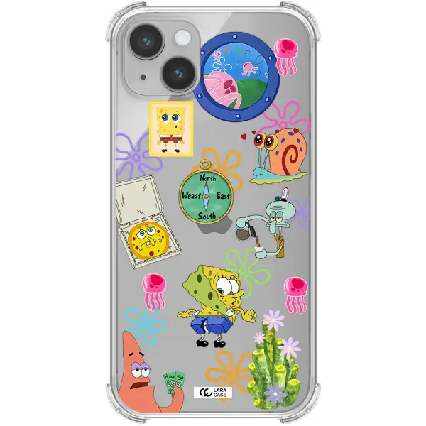a collection of cartoon characters Apple iPhone 14 plus Clear PC Case