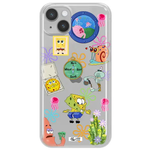 a collection of cartoon characters Apple iPhone 14 plus Clear TPU Case