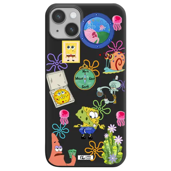 a collection of cartoon characters Apple iPhone 14 plus Silicone black Case