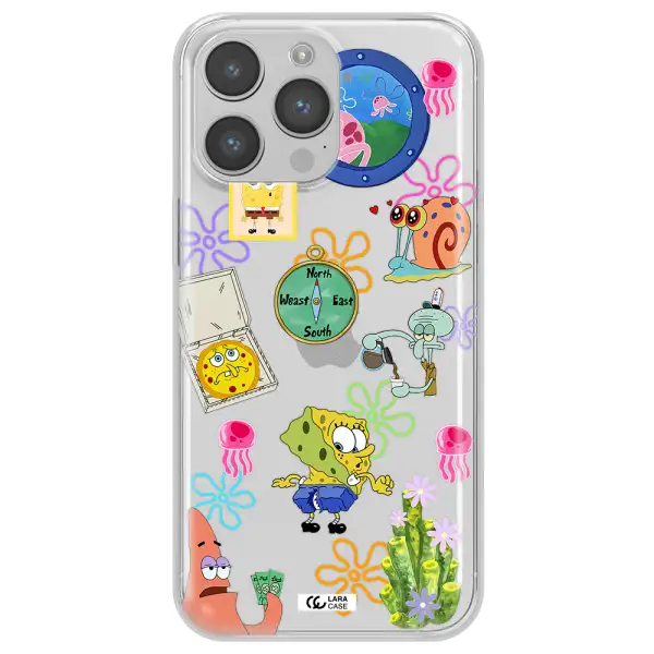 a collection of cartoon characters Apple iPhone 14 pro Clear TPU Case