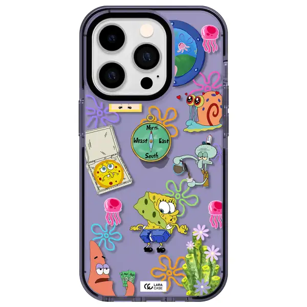 a collection of cartoon characters Apple iPhone 14 pro impact Lilac Case