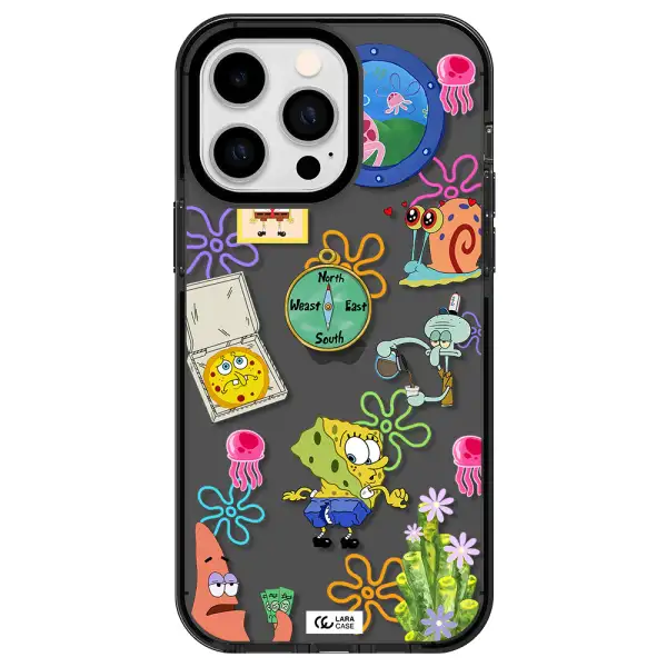 a collection of cartoon characters Apple iPhone 14 pro max impact Smoke Black Case