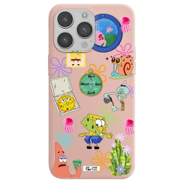 a collection of cartoon characters Apple iPhone 14 pro Silicone pastel pink Case