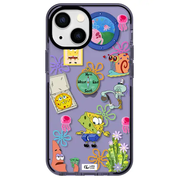 a collection of cartoon characters Apple iPhone 15 impact Lilac Case