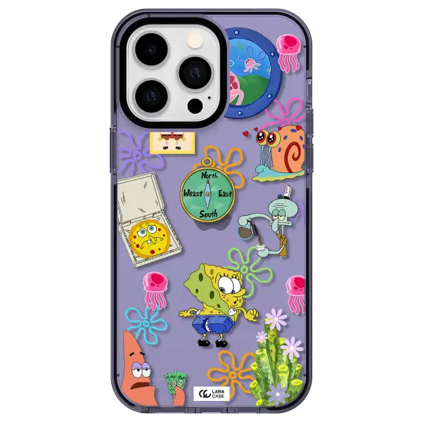 a collection of cartoon characters Apple iPhone 15 Pro Max impact Lilac Case