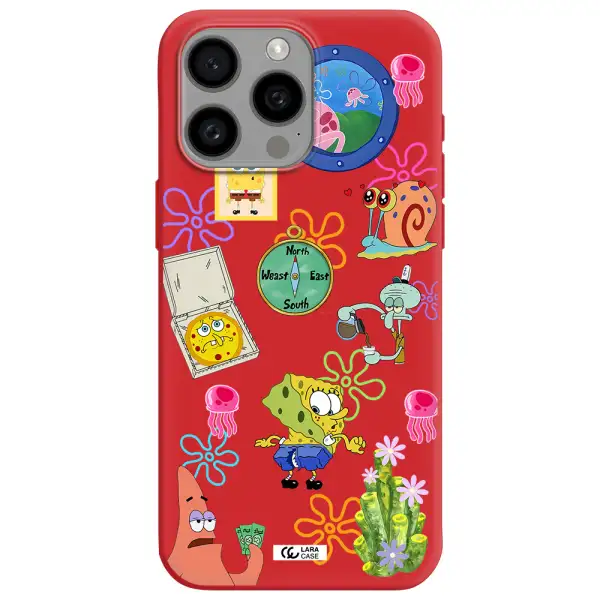 A Collection Of Cartoon Characters Apple Iphone 15 Pro Max Silicone Imperial Red Case
