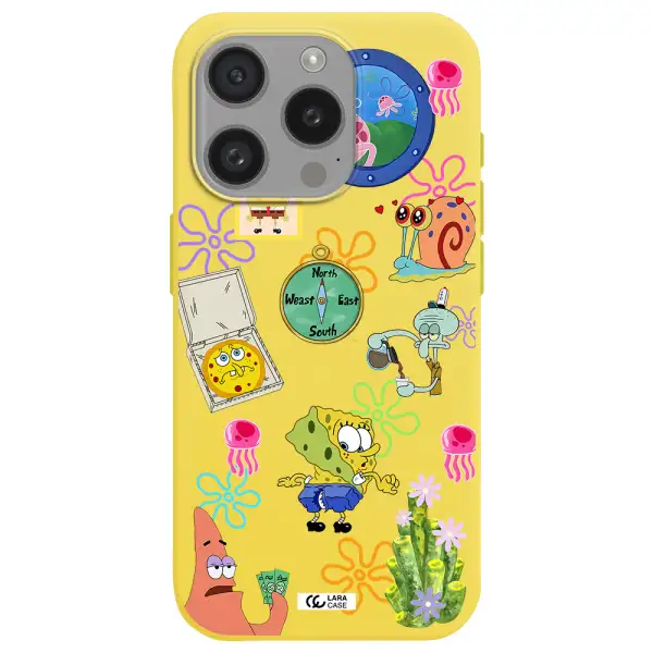 A Collection Of Cartoon Characters Apple Iphone 15 Pro Silicone Canary Yellow Case