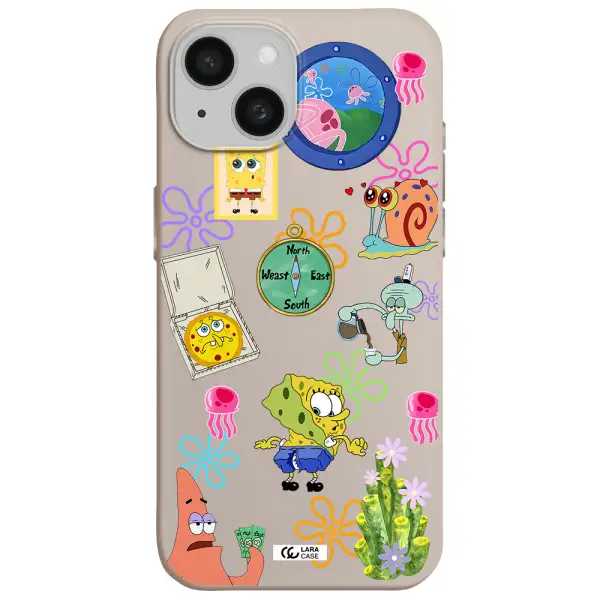 a collection of cartoon characters Apple iPhone 15 Silicone Stone Case