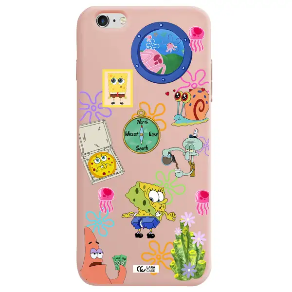 a collection of cartoon characters Apple iPhone 6 plus Silicone pastel pink Case