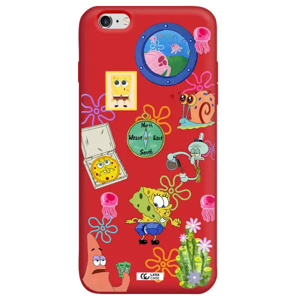 a collection of cartoon characters Apple iPhone 6 s plus Silicone Imperial Red Case