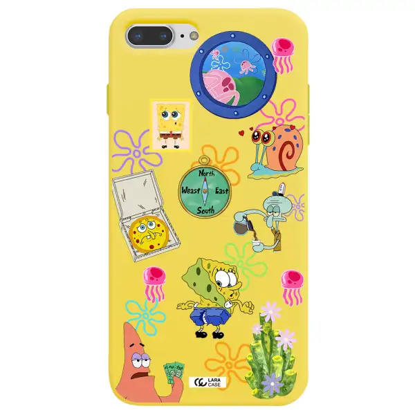 a collection of cartoon characters Apple iPhone 7 plus Silicone canary yellow Case