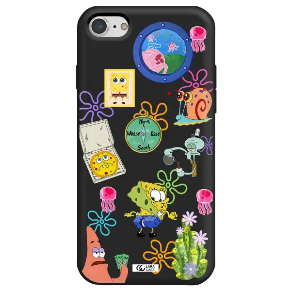a collection of cartoon characters Apple iPhone 7 Silicone black Case