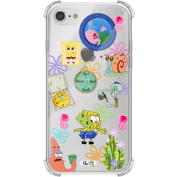 a collection of cartoon characters Apple iPhone 8 Clear PC Case