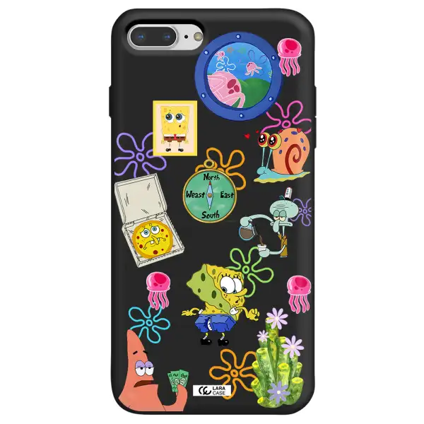 a collection of cartoon characters Apple iPhone 8 plus Silicone black Case