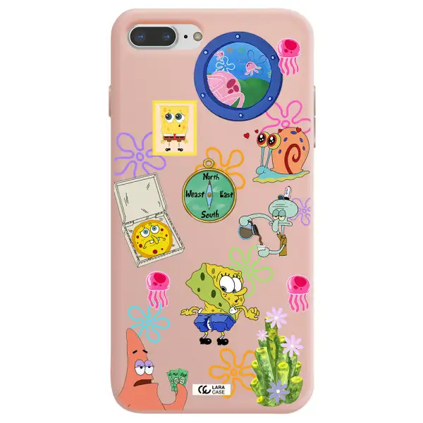 a collection of cartoon characters Apple iPhone 8 plus Silicone pastel pink Case