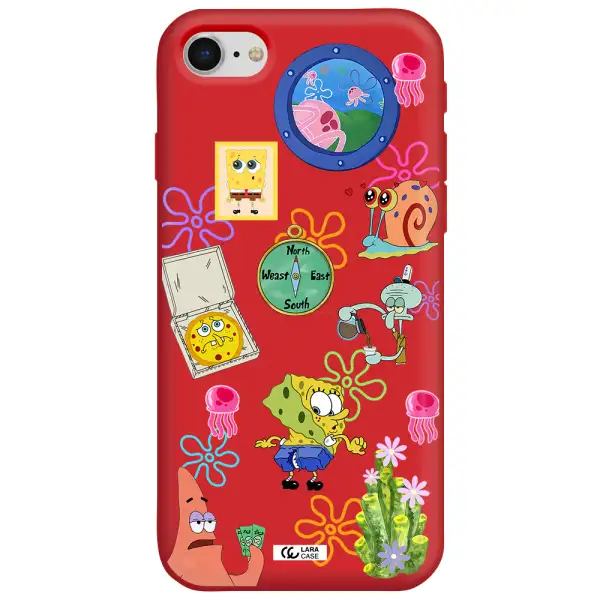 a collection of cartoon characters Apple iPhone se 2020 Silicone Imperial Red Case