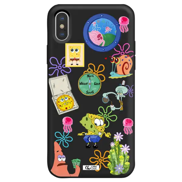 a collection of cartoon characters Apple iPhone X Silicone black Case