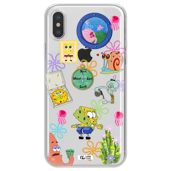 a collection of cartoon characters Apple iPhone XS max Clear TPU Case