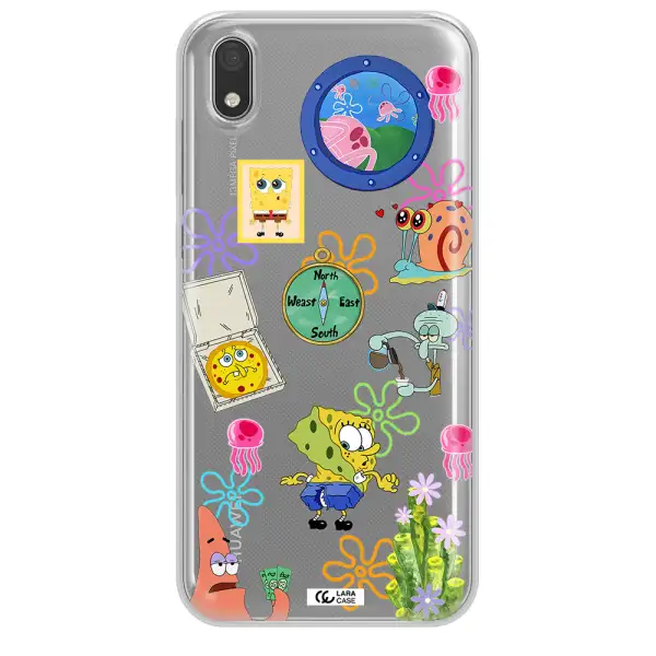 a collection of cartoon characters Huawei Honor 8S Clear TPU Case