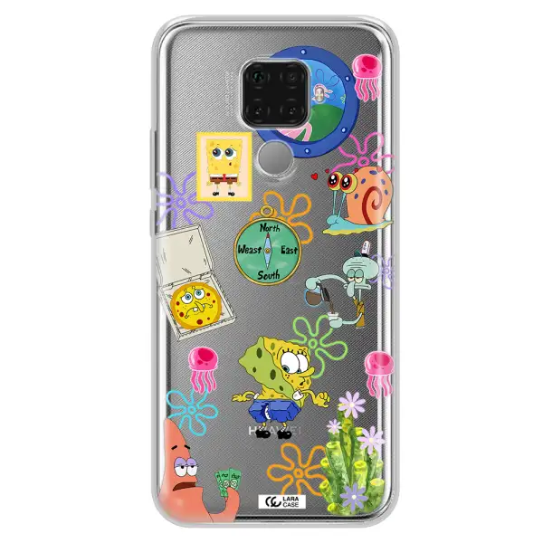 a collection of cartoon characters Huawei Mate 30 Lite Clear TPU Case