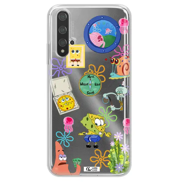 a collection of cartoon characters Huawei Nova 5t Clear TPU Case