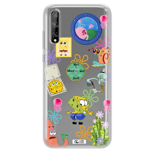 a collection of cartoon characters Huawei P Smart S Clear TPU Case