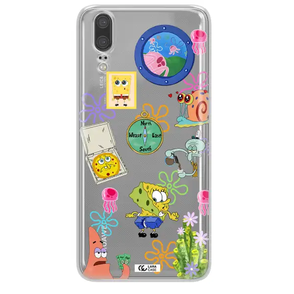 a collection of cartoon characters Huawei P20 Clear TPU Case