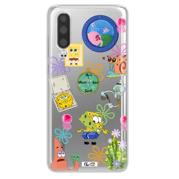 a collection of cartoon characters Huawei P30 Clear TPU Case