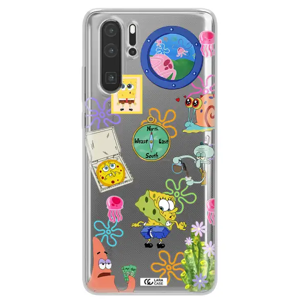 a collection of cartoon characters Huawei P30 Pro Clear TPU Case