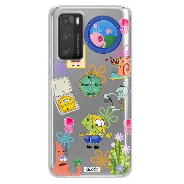 a collection of cartoon characters Huawei P40 Clear TPU Case