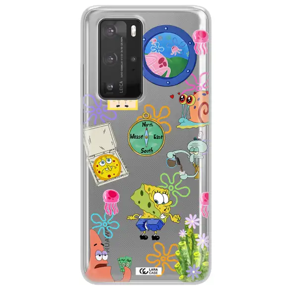 a collection of cartoon characters Huawei P40 Pro Clear TPU Case