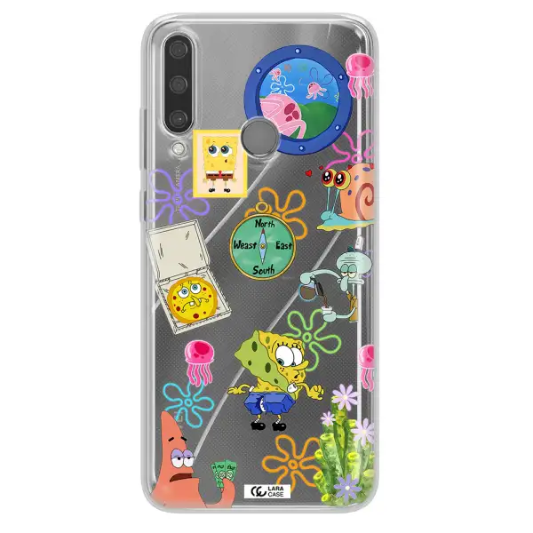 a collection of cartoon characters Huawei Y6P Clear TPU Case
