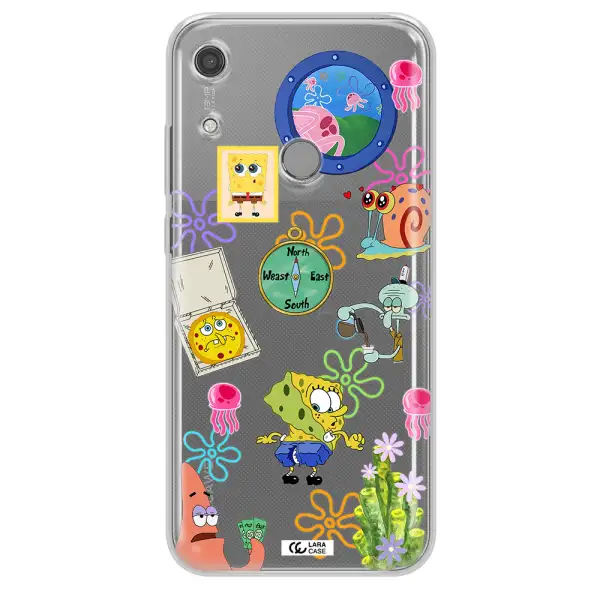 a collection of cartoon characters Huawei Y6S Clear TPU Case