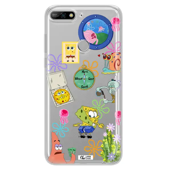 a collection of cartoon characters Huawei Y7 2018 Clear TPU Case
