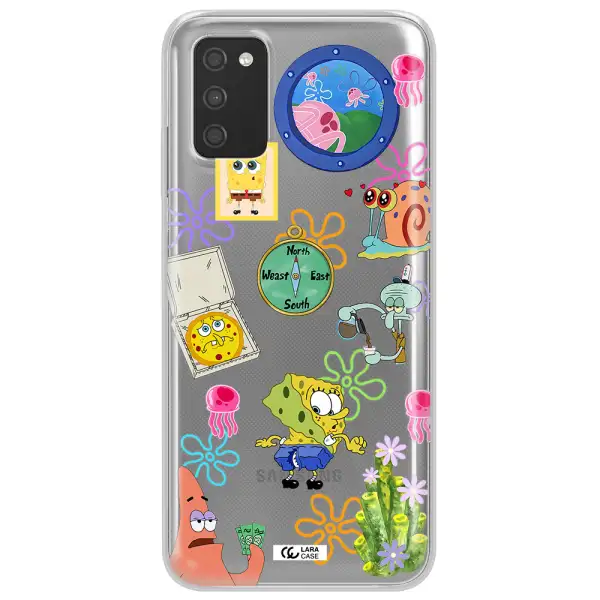 a collection of cartoon characters Samsung A03S Clear TPU Case