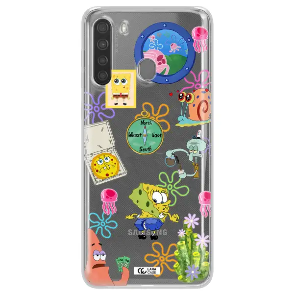 a collection of cartoon characters Samsung A21 Clear TPU Case