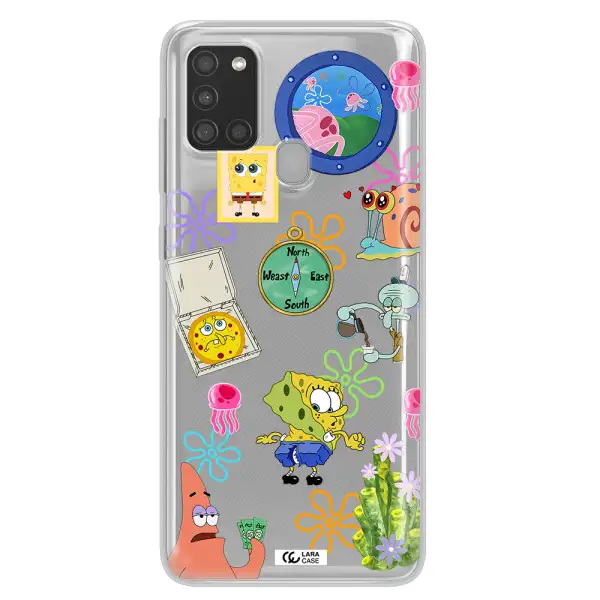 a collection of cartoon characters Samsung A21S Clear TPU Case