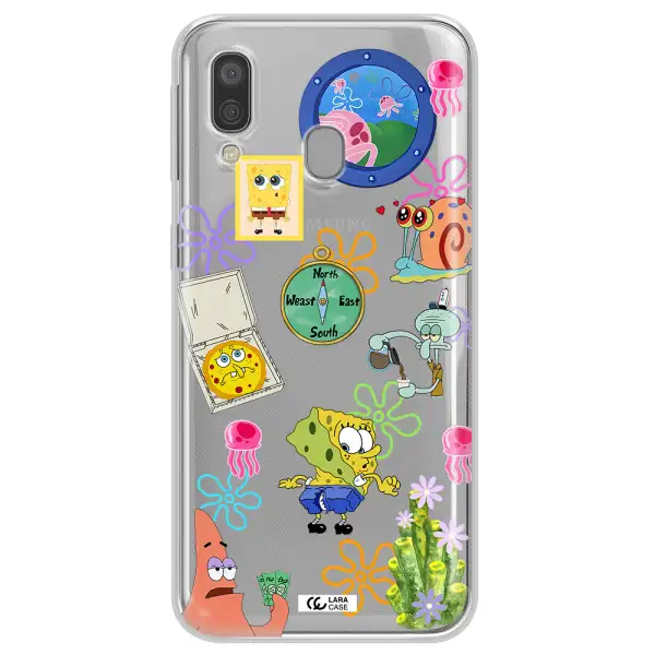 a collection of cartoon characters Samsung A40 Clear TPU Case