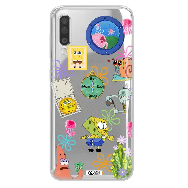 a collection of cartoon characters Samsung A50 Clear TPU Case