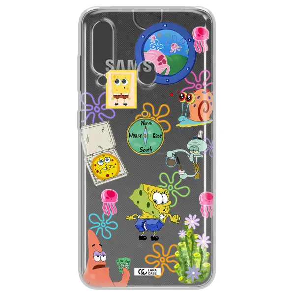 a collection of cartoon characters Samsung A60 Clear TPU Case