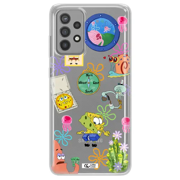 a collection of cartoon characters Samsung A72 Clear TPU Case