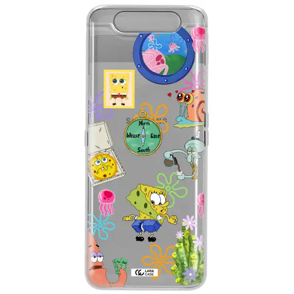 a collection of cartoon characters Samsung A80 Clear TPU Case