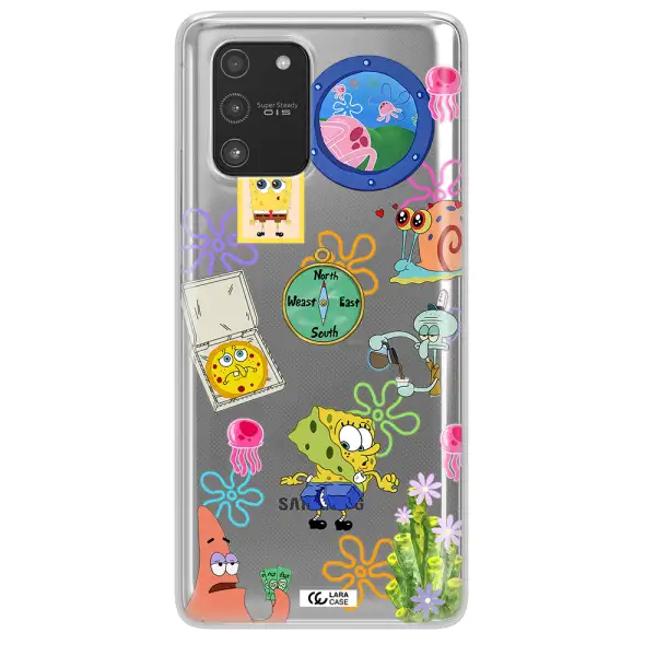 a collection of cartoon characters Samsung A91 Clear TPU Case