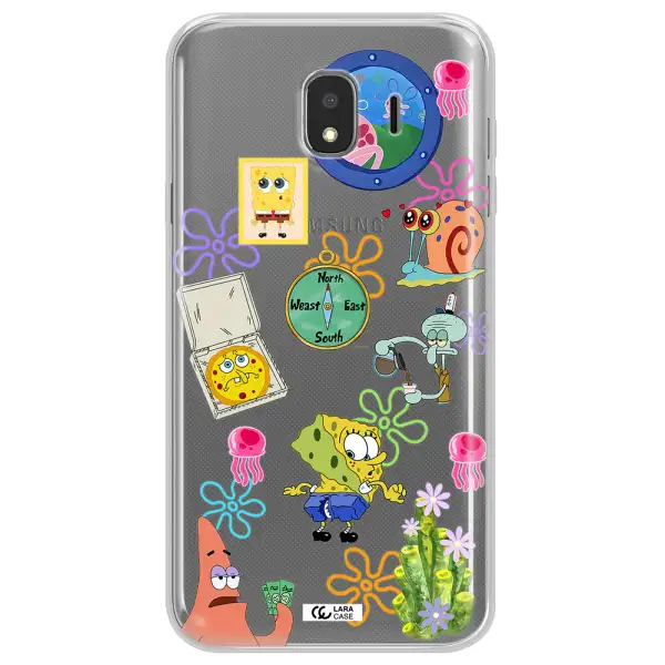 a collection of cartoon characters Samsung J4 Clear TPU Case