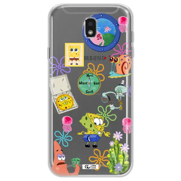 a collection of cartoon characters Samsung J7 Pro Clear TPU Case