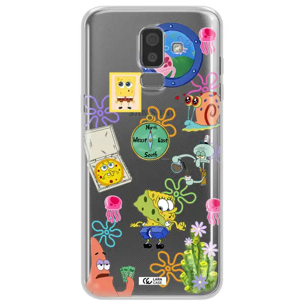a collection of cartoon characters Samsung J8 Clear TPU Case