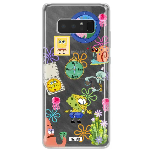 a collection of cartoon characters Samsung Note 8 Clear TPU Case