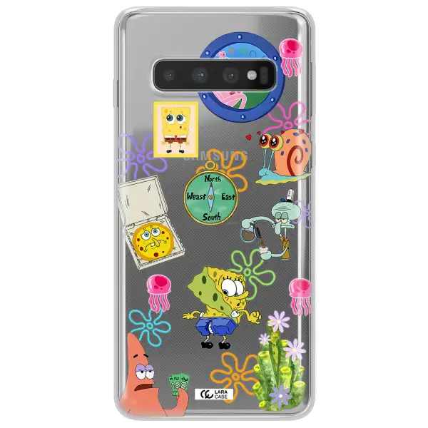 a collection of cartoon characters Samsung S10 Plus Clear TPU Case