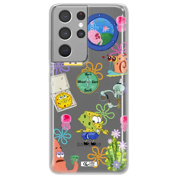 a collection of cartoon characters Samsung S21 Ultra Clear TPU Case