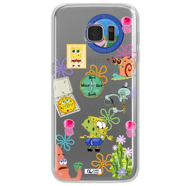 a collection of cartoon characters Samsung S7 Edge Clear TPU Case